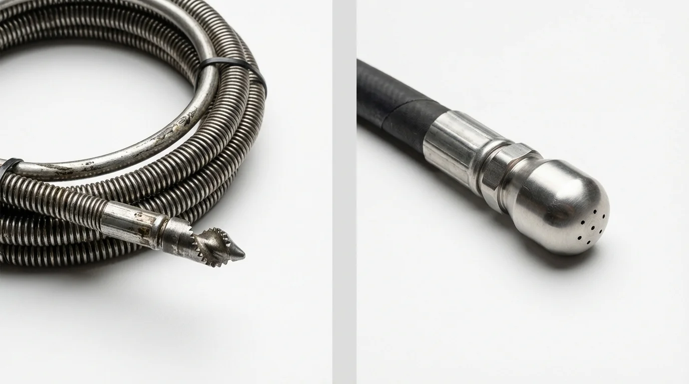 Drain snake cable and hydro jetting nozzle used for drain cleaning in Saint Johns, AZ